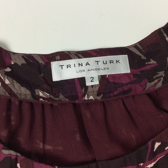 Trina Turk Mini Dress Silk Wool Romantic Feminine Burgundy 2 - Picture 3 of 7